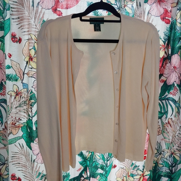 Ralph Lauren | Vintage Silk Cream Beige Woven Knit Cardigan Button Down XL - Picture 11 of 11